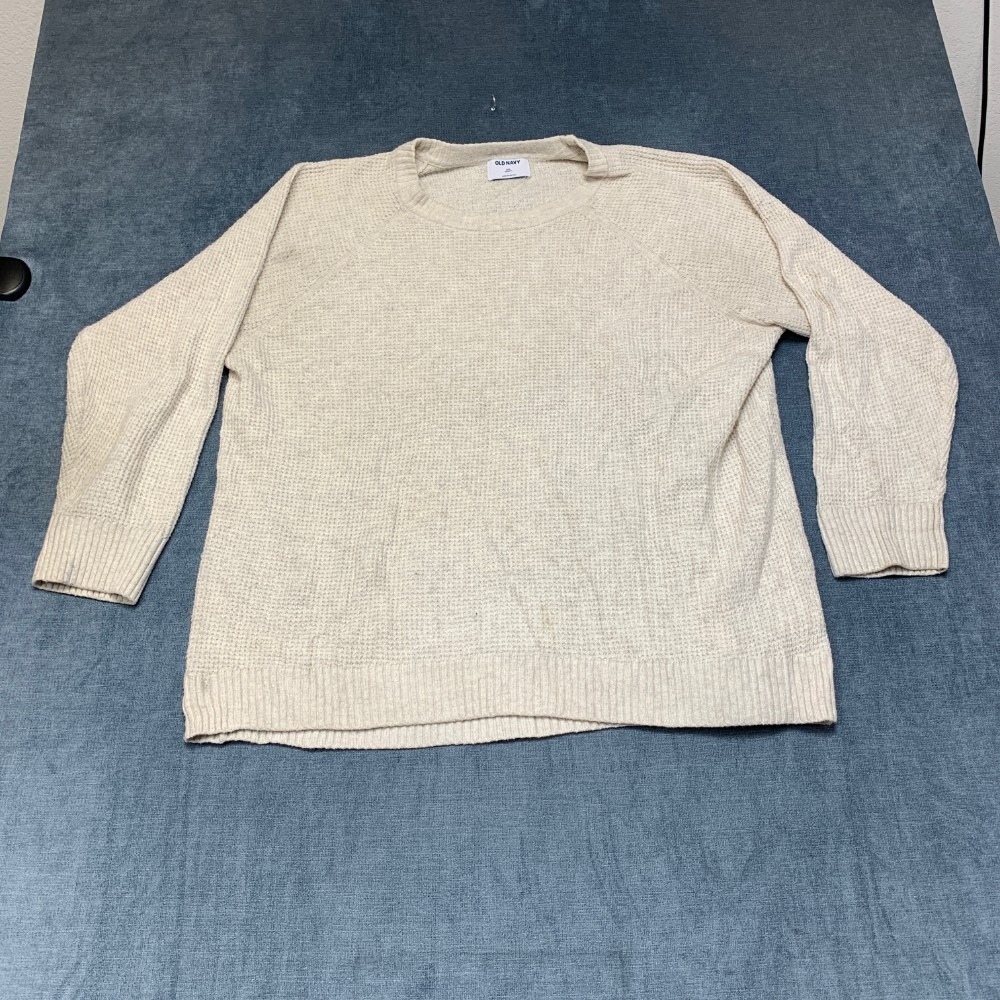 Old Navy Sosoft Sweater Men 2XL White Cotton Stretch Ribbed Raglan Sleeve Winter
